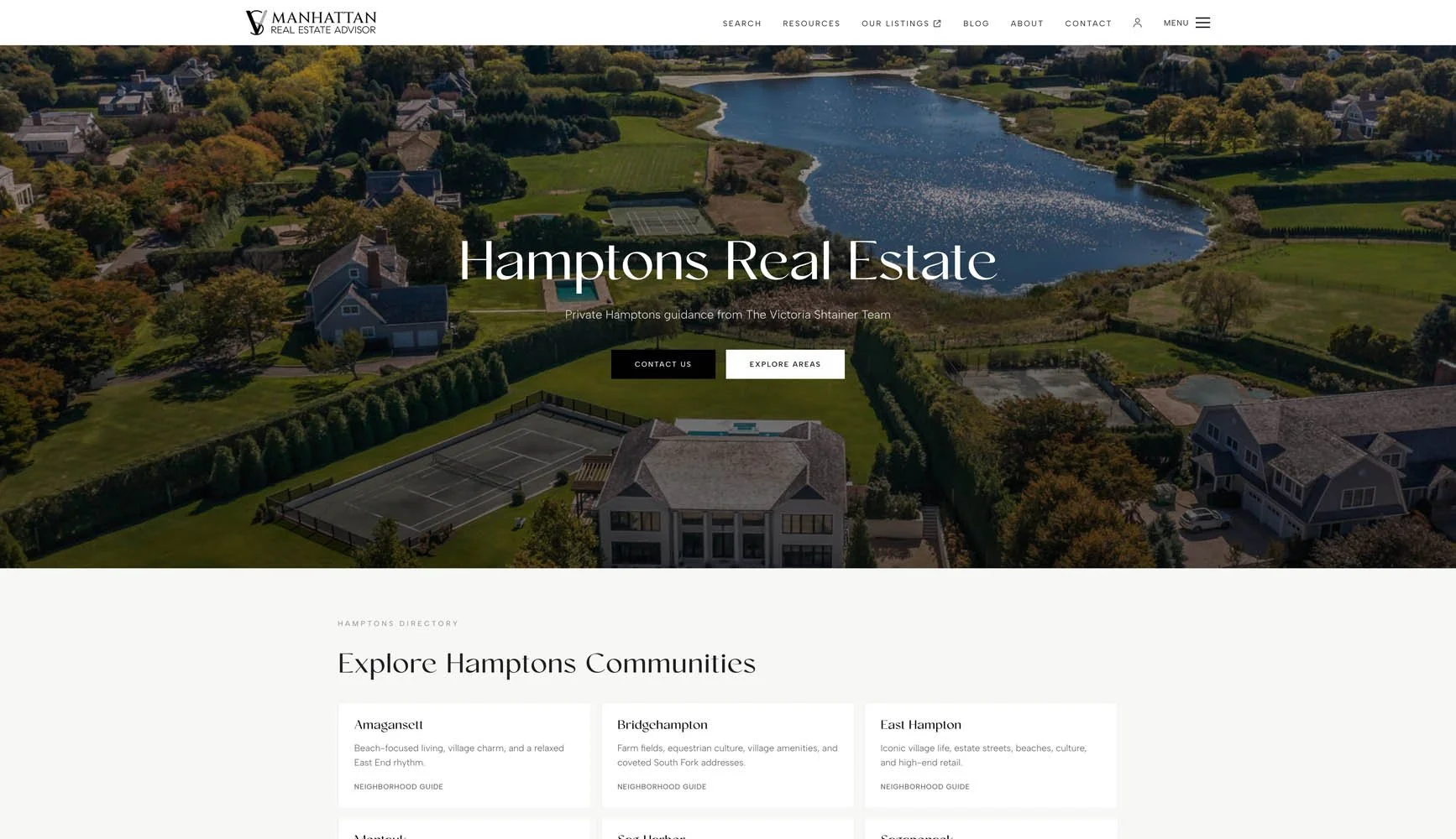 Hamptons real estate page on Manhattan Real Estate Advisor